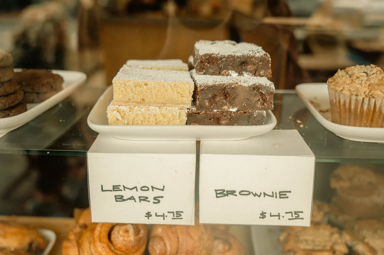 Bakery display case filled with pastries